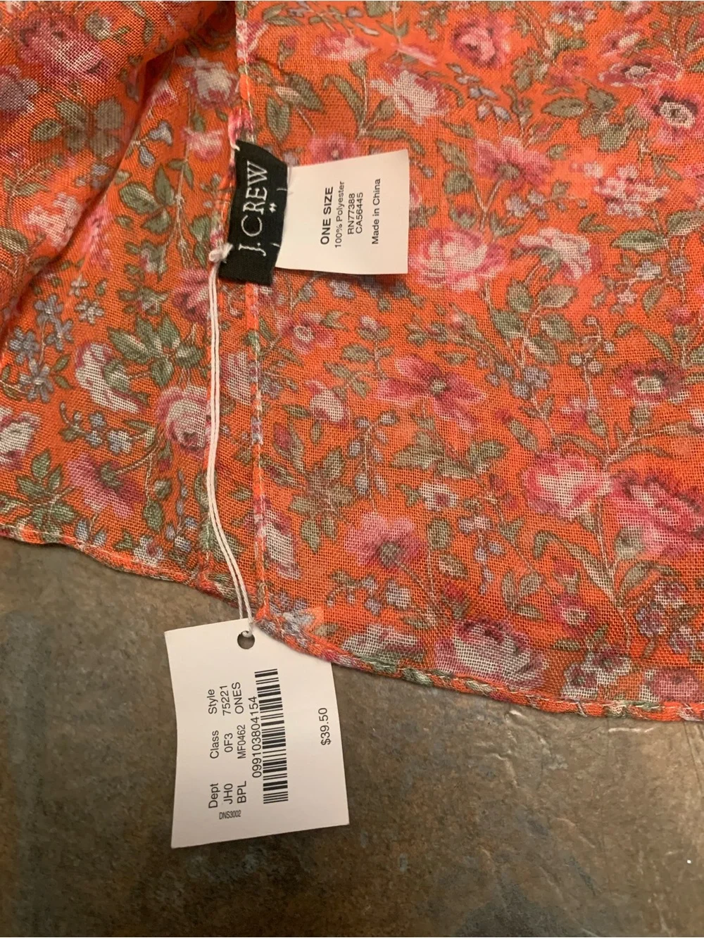 Orange floral J.Crew scarf, NWT